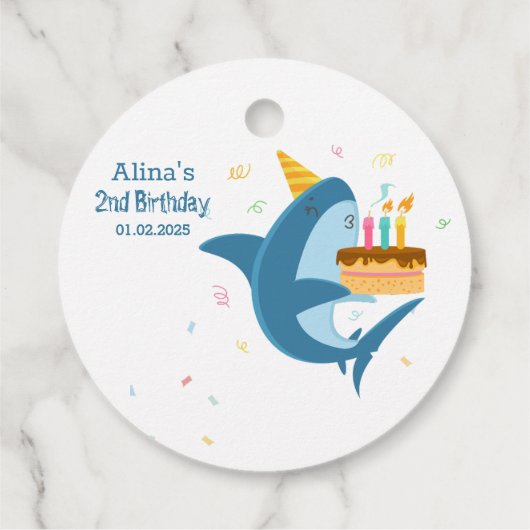 フラッカラフルトシンプルベビーシャークスバースデーパーティー フェイバータグ (裏面)