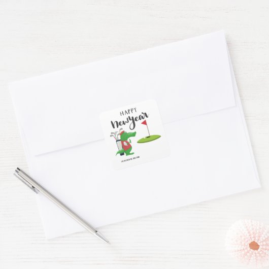 フラッグでクロコダイルゴルファーとゴルフハッピーニューイヤー スクエアシール (封筒)