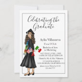 フラッグとディプロマ大学の卒業を伴うラテンアメリカ系女性 招待状 (正面)