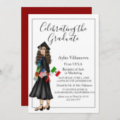 フラッグとディプロマ大学の卒業を伴うラテンアメリカ系女性 招待状 (正面/裏面)