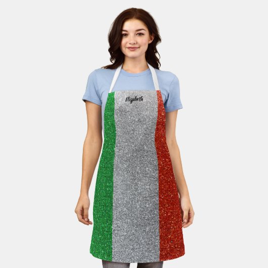フラッグイタリアンフードシェフキッチンBBQベーカーグリッター エプロン (着用した状態)