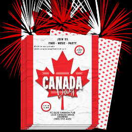 フラッグカナダデー7月1日レッドメープルリーフ招待状 チラシ