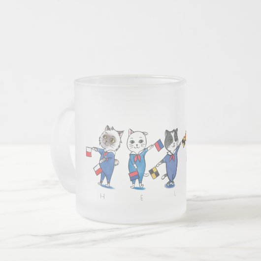 フラッグシグナル猫/ハローグラス飲料ウェア曇りガラス フロストグラスマグカップ (正面左)