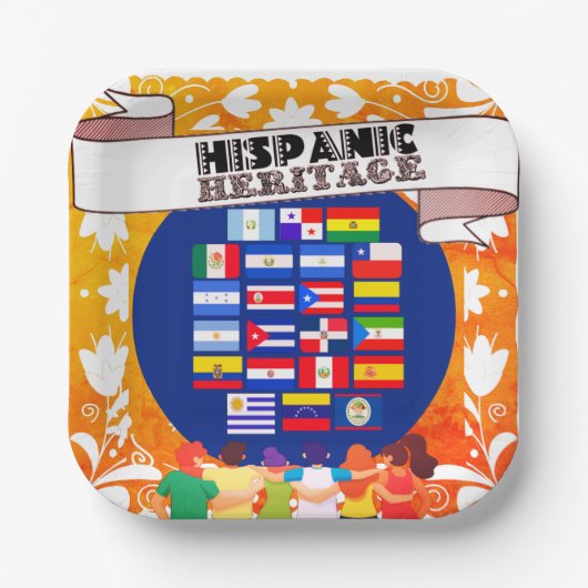 フラッグスヒスパニック伝統月学園お祝い ペーパープレート (正面)