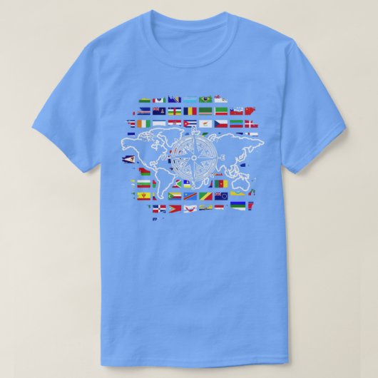 フラッグズラバーワールド旅行コンパスワールドマップ Tシャツ (デザイン正面)
