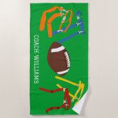 フラッグフットボールコーチパーソナライズされた選手 ビーチタオル (正面)