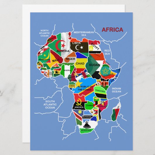 フラッグフラットカードを使用したアフリカの地図 (正面/裏面)