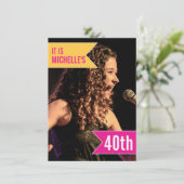 フラッグブライトピンク黄色の写真40th誕生日パーティー 招待状 (スタンド正面)