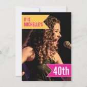 フラッグブライトピンク黄色の写真40th誕生日パーティー 招待状 (正面)