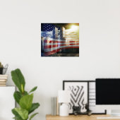 フラッグポスター付き世界貿易センター ポスター (ホームオフィス)