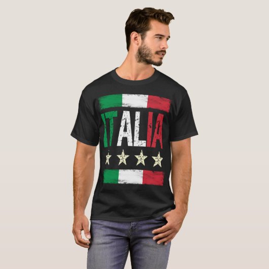 フラッグレトロ付き4つイタリアンのスター動揺してイタリア Tシャツ (正面フル)