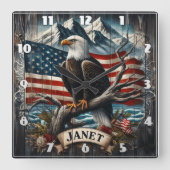 フラッグ付きイーグル スクエア壁時計 (正面)