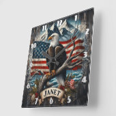 フラッグ付きイーグル スクエア壁時計 (傾斜)