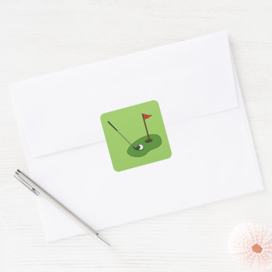 フラッグ付きゴルフコースホール スクエアシール (封筒)