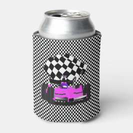 フラッグ付きピンクレース市松模様にカー 缶クーラー