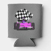 フラッグ付きピンクレース市松模様にカー 缶クーラー (正面)