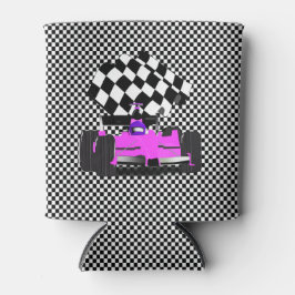 フラッグ付きピンクレース市松模様にカー 缶クーラー