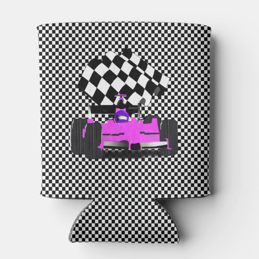 フラッグ付きピンクレース市松模様にカー 缶クーラー (裏面)