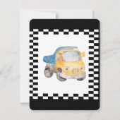 フラッグ市松模様にウォーター色の車ボーイ誕生日パーティー 招待状 (裏面)