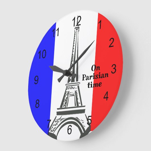 フラッグ&フランスのエッフェルタワーデザイン時計 ラージ壁時計 (傾斜)