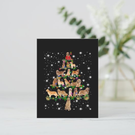 フラッシュで覆われたゴールデンレトリバーのクリスマスツリー サンキューカード (スタンド正面)