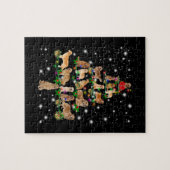 フラッシュで覆われたゴールデンレトリバーのクリスマスツリー ジグソーパズル (横)