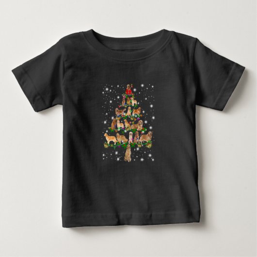 フラッシュで覆われたゴールデンレトリバーのクリスマスツリー ベビーTシャツ (正面)