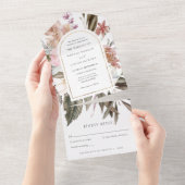 フラッシュとバーガンディの水彩ボホローズの結婚式A オールインワン招待状 (貼ってはがせる)