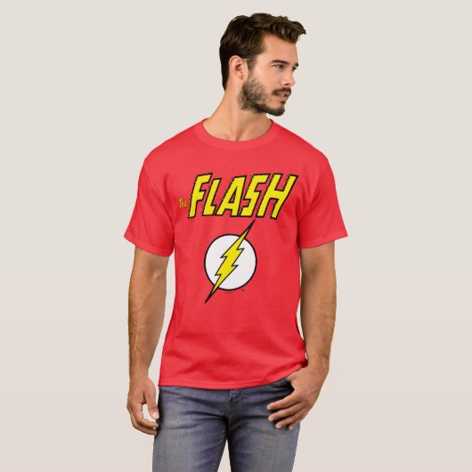 フラッシュの名前と稲妻のロゴ Tシャツ (正面フル)