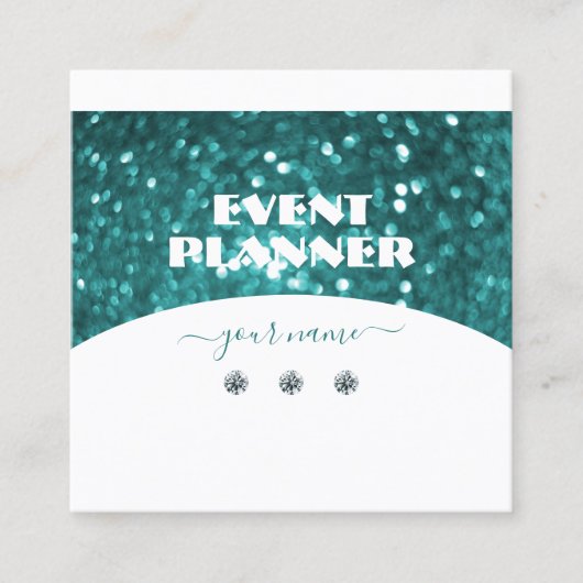 フラッシュイホワイトティール（緑がかった色）きらめくグリッタープロフェッショナル スクエア名刺 (正面)