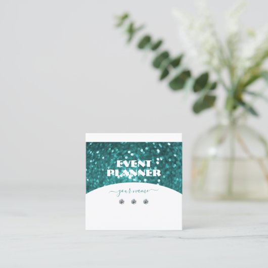 フラッシュイホワイトティール（緑がかった色）きらめくグリッタープロフェッショナル スクエア名刺 (スタンド正面)