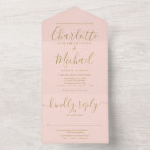 フラッシュピンクとゴールドのスクリプト ミニマルウェディング オールインワン招待状 (内側)