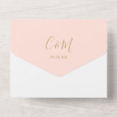 フラッシュピンクとゴールドのスクリプト ミニマルウェディング オールインワン招待状 (裏面)