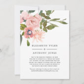 フラッシュピンクとローズゴールドの花柄 ゲストリスト縮小のお知らせ 案内状 (正面)