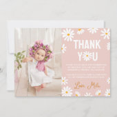 フラッシュピンクのデイジー誕生日パーティーお礼カード サンキューカード (正面)