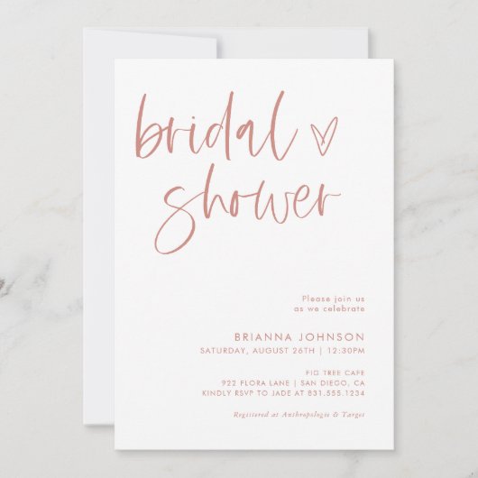 フラッシュピンクのブライダルシャワー | ボヘミアンミニマリストブライダル 招待状 (正面)