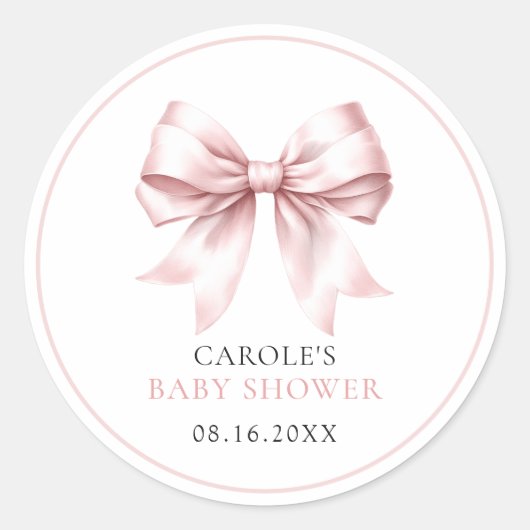 フラッシュピンクのボウベイビーガールベビーシャワー ラウンドシール (正面)