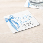 フラッシュピンクのボウ 彼女は結婚する ブライダルシャワー スクエアペーパーコースター (アングル)