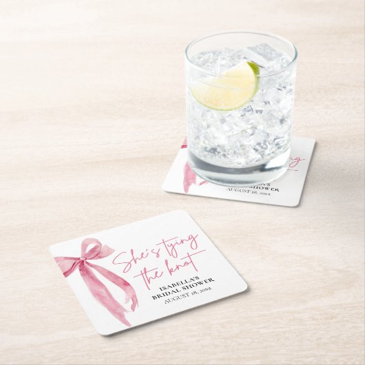 フラッシュピンクのボウ 彼女は結婚する ブライダルシャワー スクエアペーパーコースター (インサイチュ)