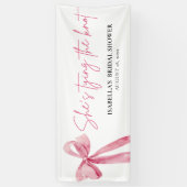 フラッシュピンクのボウ 彼女は結婚する ブライダルシャワー 横断幕 (縦)