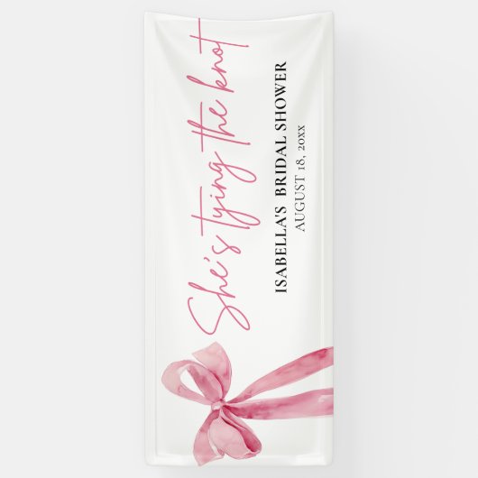 フラッシュピンクのボウ 彼女は結婚する ブライダルシャワー 横断幕 (縦)