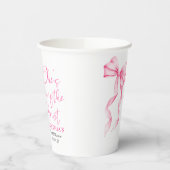 フラッシュピンクのボウ 彼女は結婚する ブライダルシャワー 紙コップ (左)