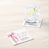 フラッシュピンクのボウ 彼女は結婚式を結ぶ ブライダルシャワー スクエアペーパーコースター (インサイチュ)