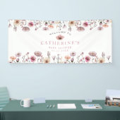 フラッシュピンクのワイルドフラワーベイビーシャワーバナー - ボヘミアンフルール 横断幕 (トレードショー)