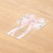 フラッシュピンクの花とリボンの女の子の洗礼 アクリル招待状 (レイダウン)
