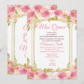 フラッシュピンクの花模様ウォーターカラーメキシカンミス キンセ  招待状 (正面/裏面)