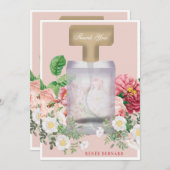 フラッシュピンクの香水ボトル 花のウェディングシャワー サンキューカード (正面/裏面)