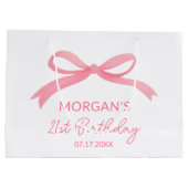 フラッシュピンクの bow 誕生日パーティー かわいい名前 ラージペーパーバッグ (裏面)