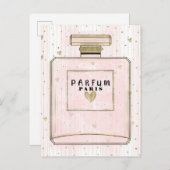フラッシュピンク＆ゴールド パリ パフューム ビューティーパーティー インビテーションポストカード (正面/裏面)