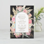 フラッシュピンク フラワーボホ パンパス ブラック ブライダルシャワー 招待状 (スタンド正面)